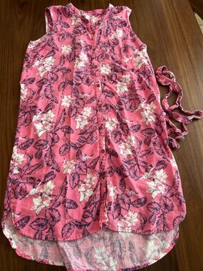 Margaritaville Pink Floral Button-Front dress with waist tie